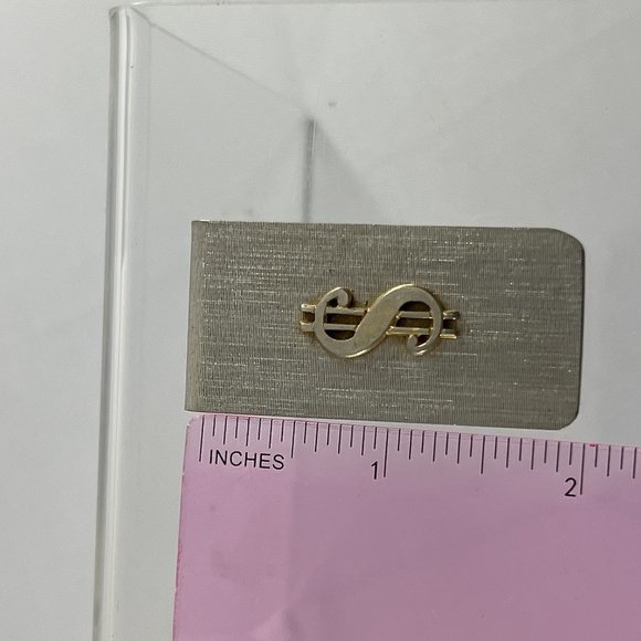 Vintage Metal Silver Tone Dollar Sign Money Clip Textured 2" X 1" - Picture 3 of 4